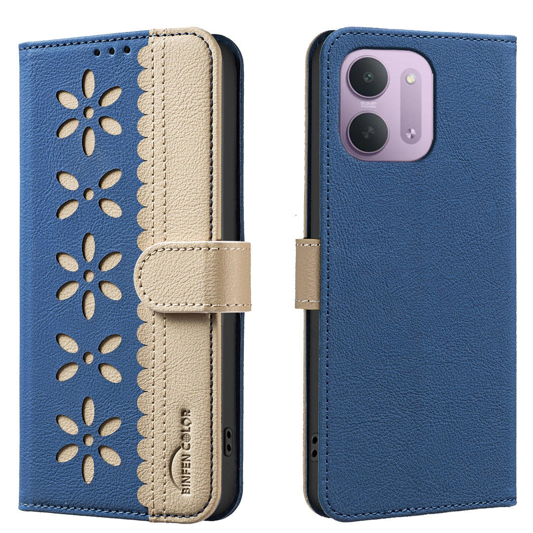 BINFEN COLOR för Xiaomi Redmi 15C 4G (Global) (171 mm) / Xiaomi Poco C85 4G (171 mm) / Xiaomi Redmi 17C 5G BF36 Läderfodral Blommönster mobilskal RFID-blockerande Plånboksställ