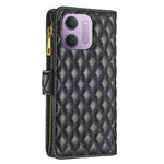 BINFEN COLOR för Xiaomi Redmi 15C 4G (Global) (171mm) / Xiaomi Poco C85 4G (171mm) / Xiaomi Redmi 17C 5G BF Style-15 Läderfodral Blixtlåsficka Rombiskt mobilfodral