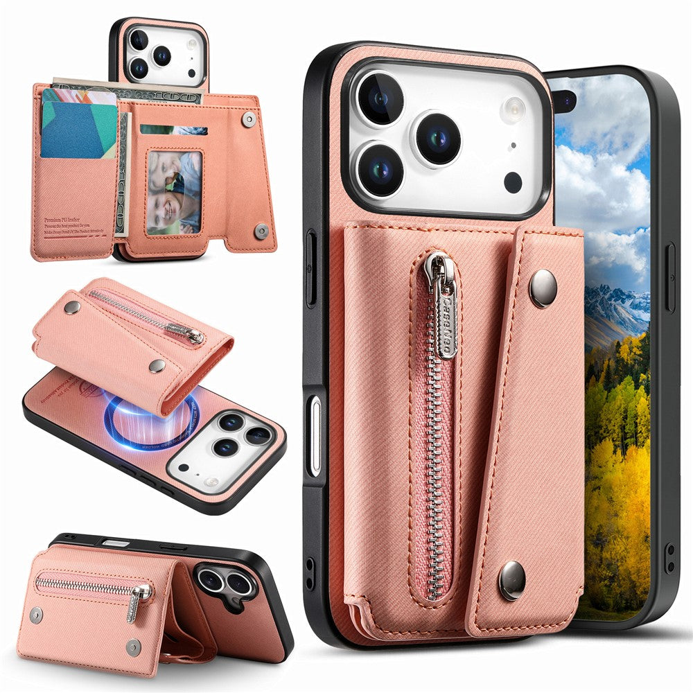 Til iPhone 18 Pro Max / 17 Pro Max Magnetisk Cover Skråstoftekstur PU Læder Telefon Bagcover med Trefoldelig Kortholder