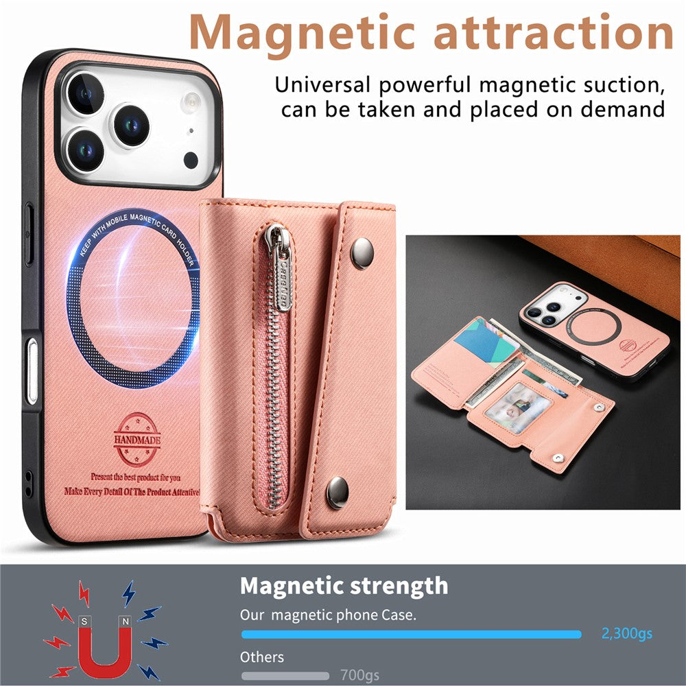 Til iPhone 18 Pro Max / 17 Pro Max Magnetisk Cover Skråstoftekstur PU Læder Telefon Bagcover med Trefoldelig Kortholder