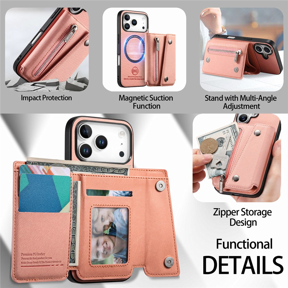 Til iPhone 18 Pro Max / 17 Pro Max Magnetisk Cover Skråstoftekstur PU Læder Telefon Bagcover med Trefoldelig Kortholder