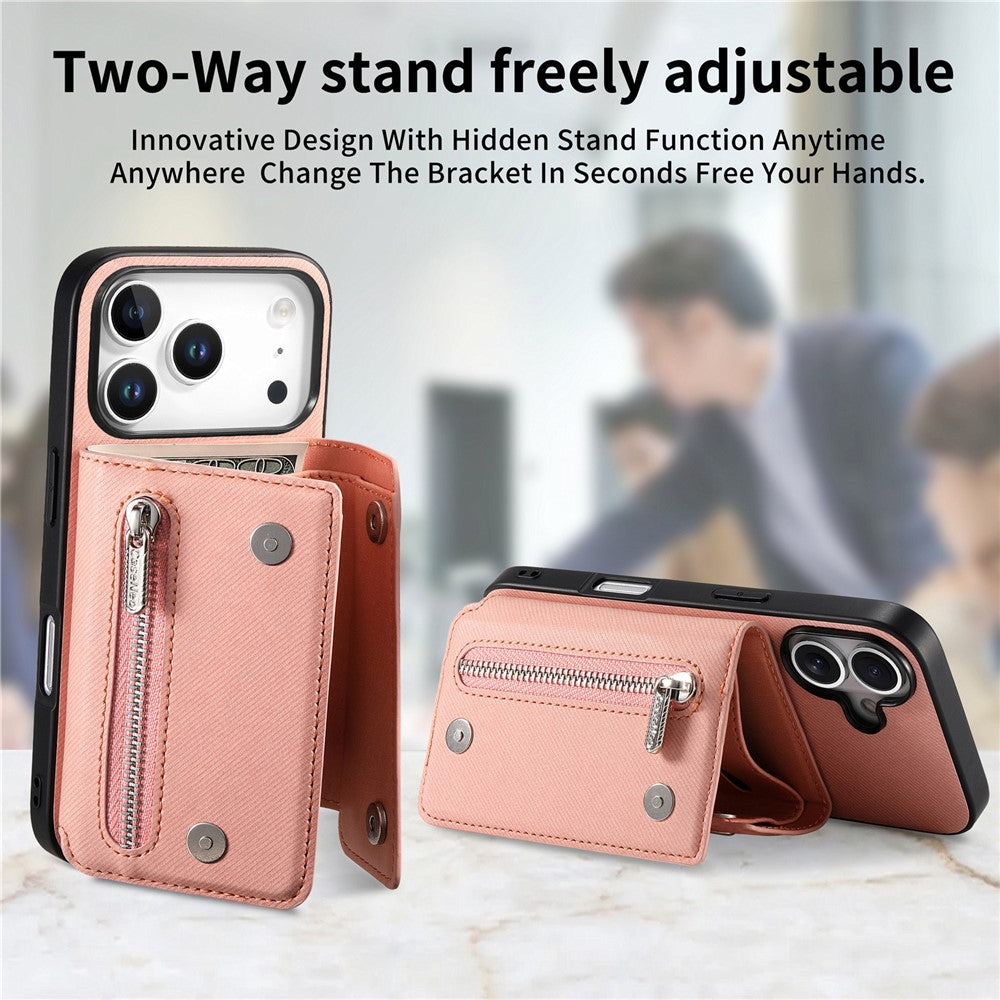 Til iPhone 18 Pro Max / 17 Pro Max Magnetisk Cover Skråstoftekstur PU Læder Telefon Bagcover med Trefoldelig Kortholder