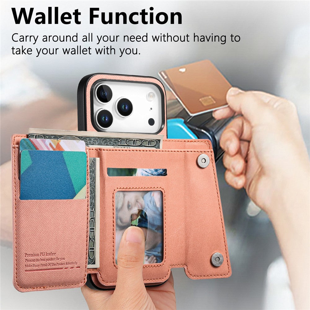 Til iPhone 18 Pro Max / 17 Pro Max Magnetisk Cover Skråstoftekstur PU Læder Telefon Bagcover med Trefoldelig Kortholder