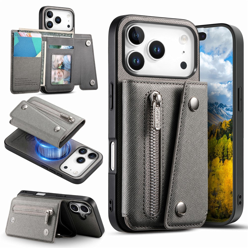 Til iPhone 18 Pro Max / 17 Pro Max Magnetisk Cover Skråstoftekstur PU Læder Telefon Bagcover med Trefoldelig Kortholder