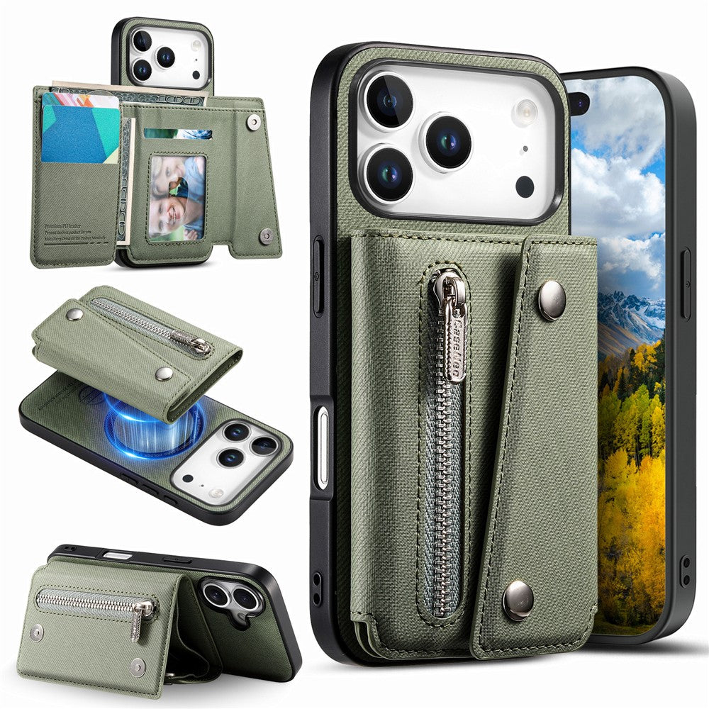 Til iPhone 18 Pro Max / 17 Pro Max Magnetisk Cover Skråstoftekstur PU Læder Telefon Bagcover med Trefoldelig Kortholder