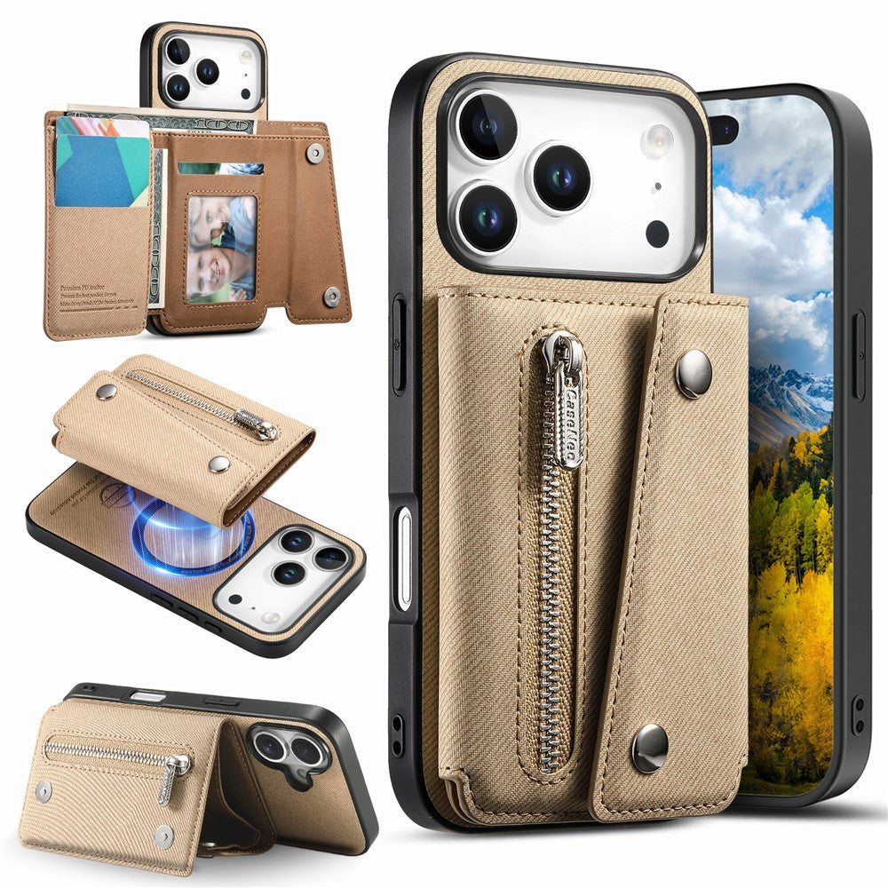 Til iPhone 18 Pro Max / 17 Pro Max Magnetisk Cover Skråstoftekstur PU Læder Telefon Bagcover med Trefoldelig Kortholder