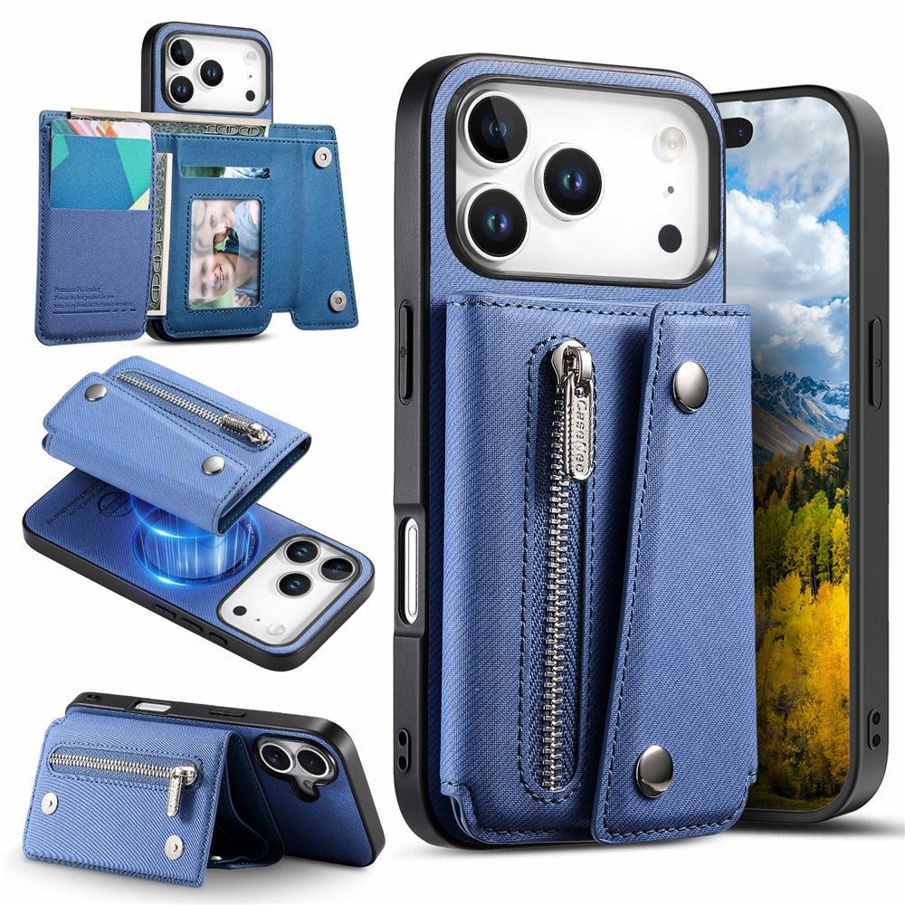 Til iPhone 18 Pro Max / 17 Pro Max Magnetisk Cover Skråstoftekstur PU Læder Telefon Bagcover med Trefoldelig Kortholder