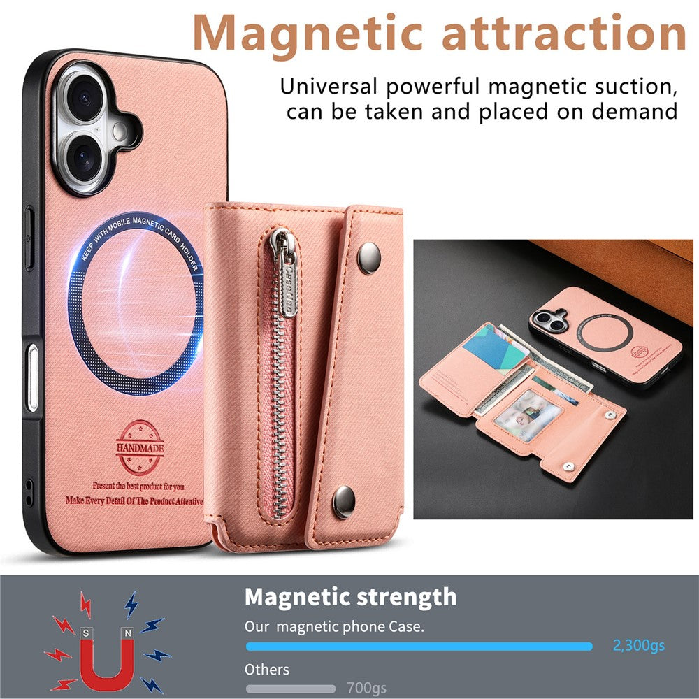 For iPhone 17 Magnetic Case Twill Cloth Texture PU Leather Phone Back Cover with Tri-fold Card Holder