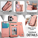 For iPhone 17 Magnetic Case Twill Cloth Texture PU Leather Phone Back Cover with Tri-fold Card Holder