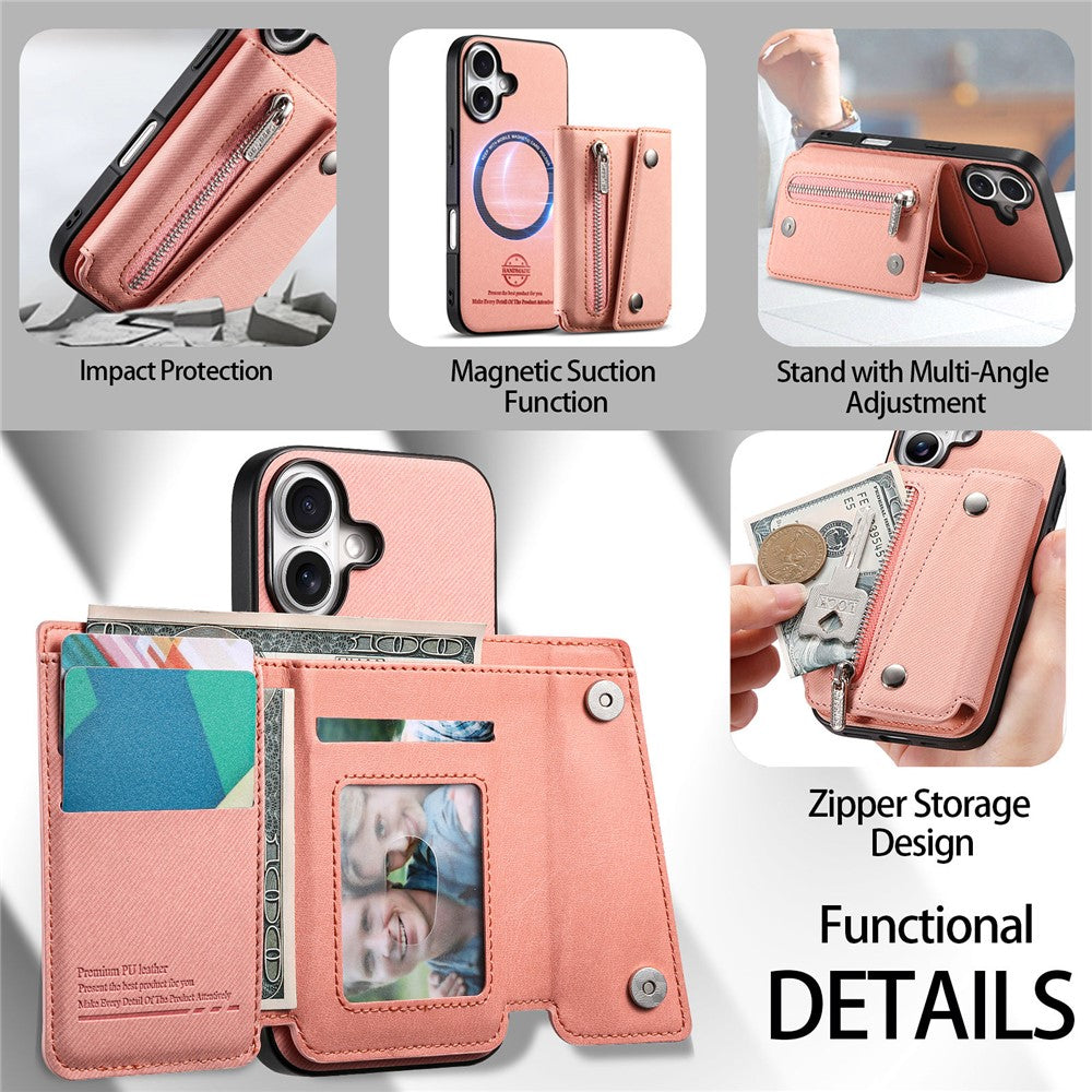 For iPhone 17 Magnetic Case Twill Cloth Texture PU Leather Phone Back Cover with Tri-fold Card Holder