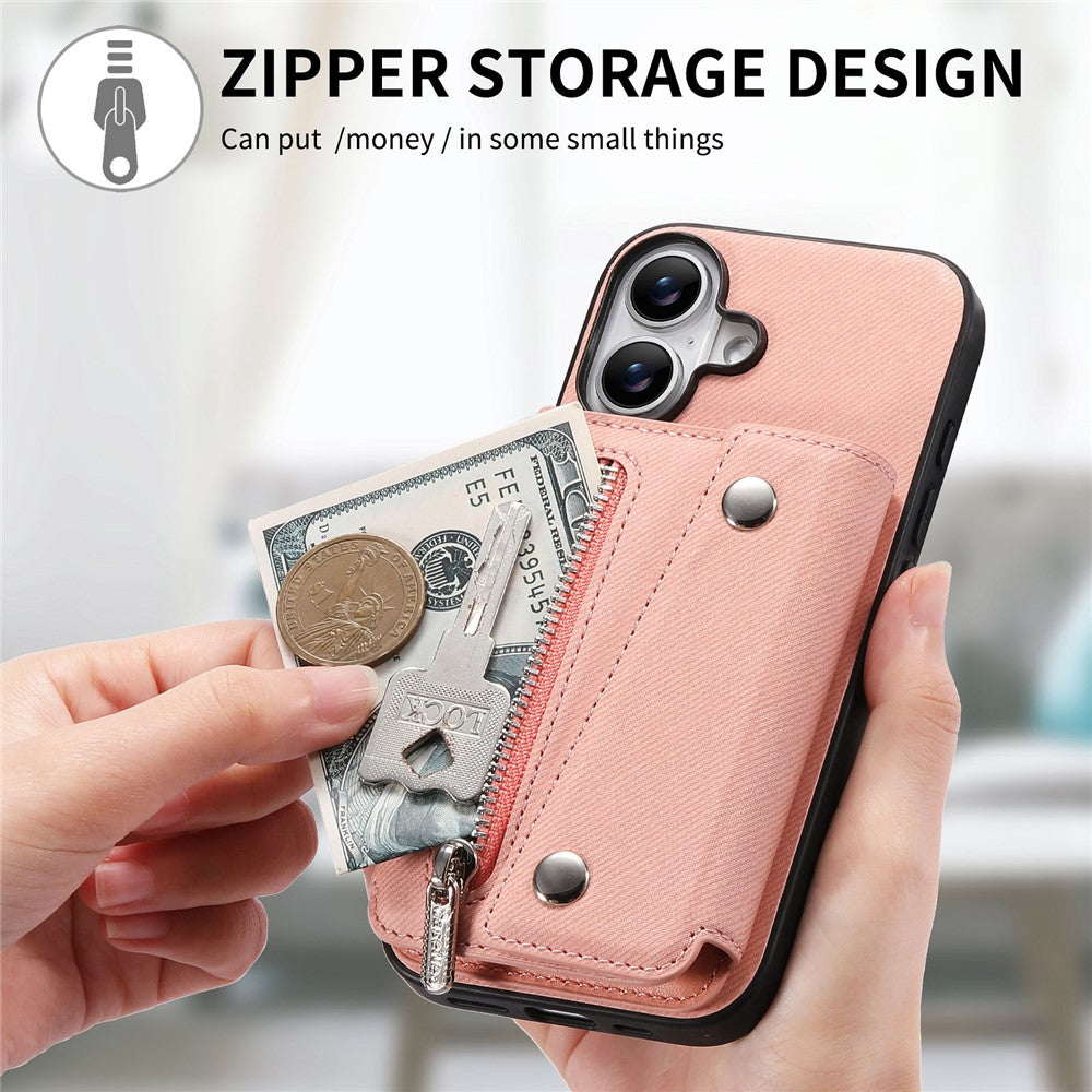 For iPhone 17 Magnetic Case Twill Cloth Texture PU Leather Phone Back Cover with Tri-fold Card Holder