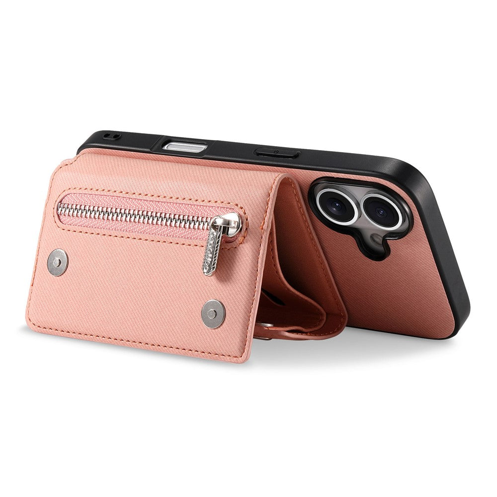 For iPhone 17 Magnetic Case Twill Cloth Texture PU Leather Phone Back Cover with Tri-fold Card Holder