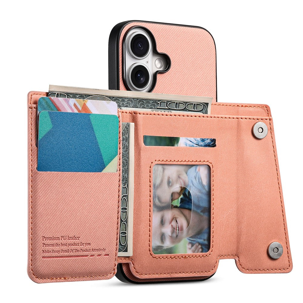 For iPhone 17 Magnetic Case Twill Cloth Texture PU Leather Phone Back Cover with Tri-fold Card Holder