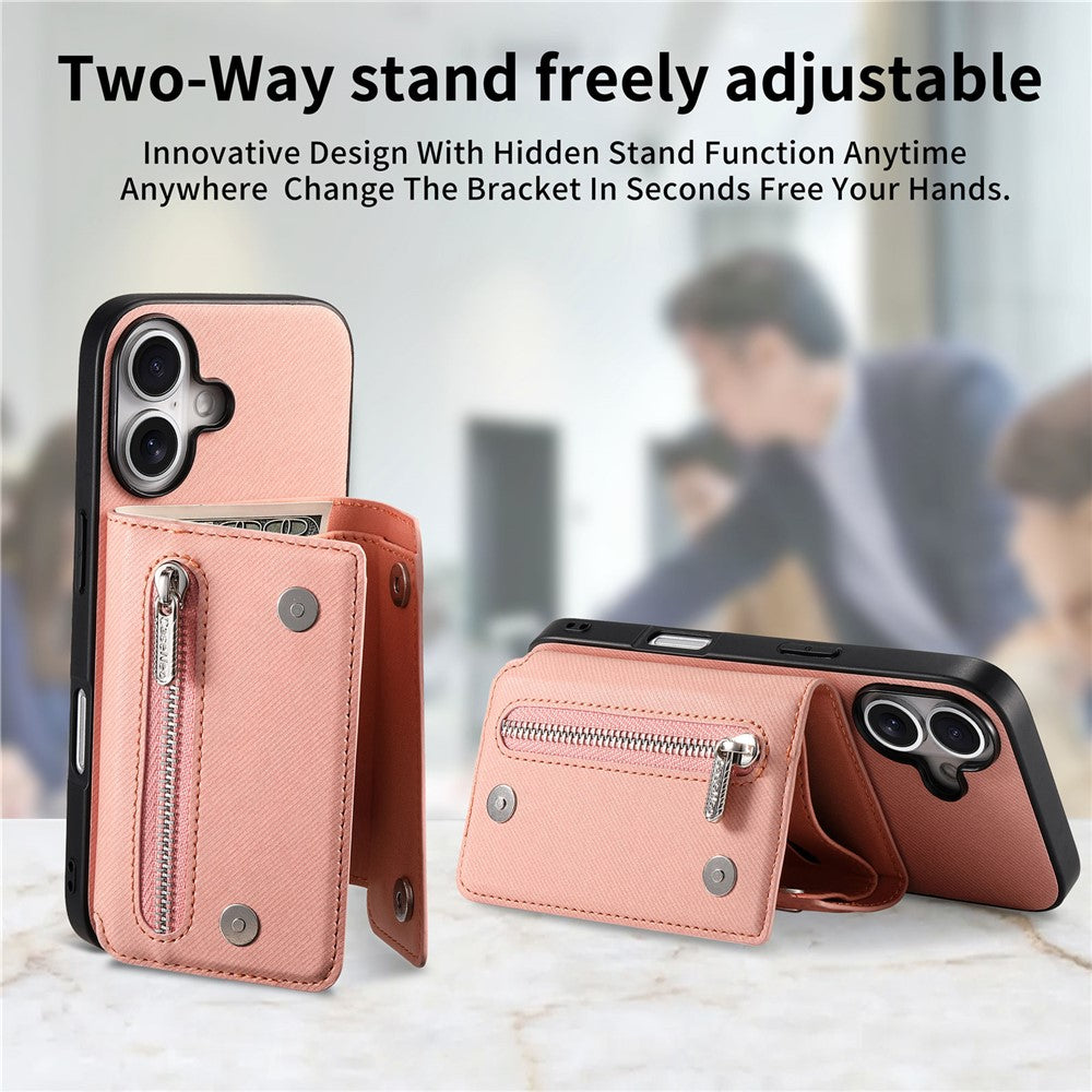 For iPhone 17 Magnetic Case Twill Cloth Texture PU Leather Phone Back Cover with Tri-fold Card Holder