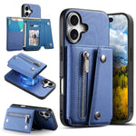 For iPhone 17 Magnetic Case Twill Cloth Texture PU Leather Phone Back Cover with Tri-fold Card Holder