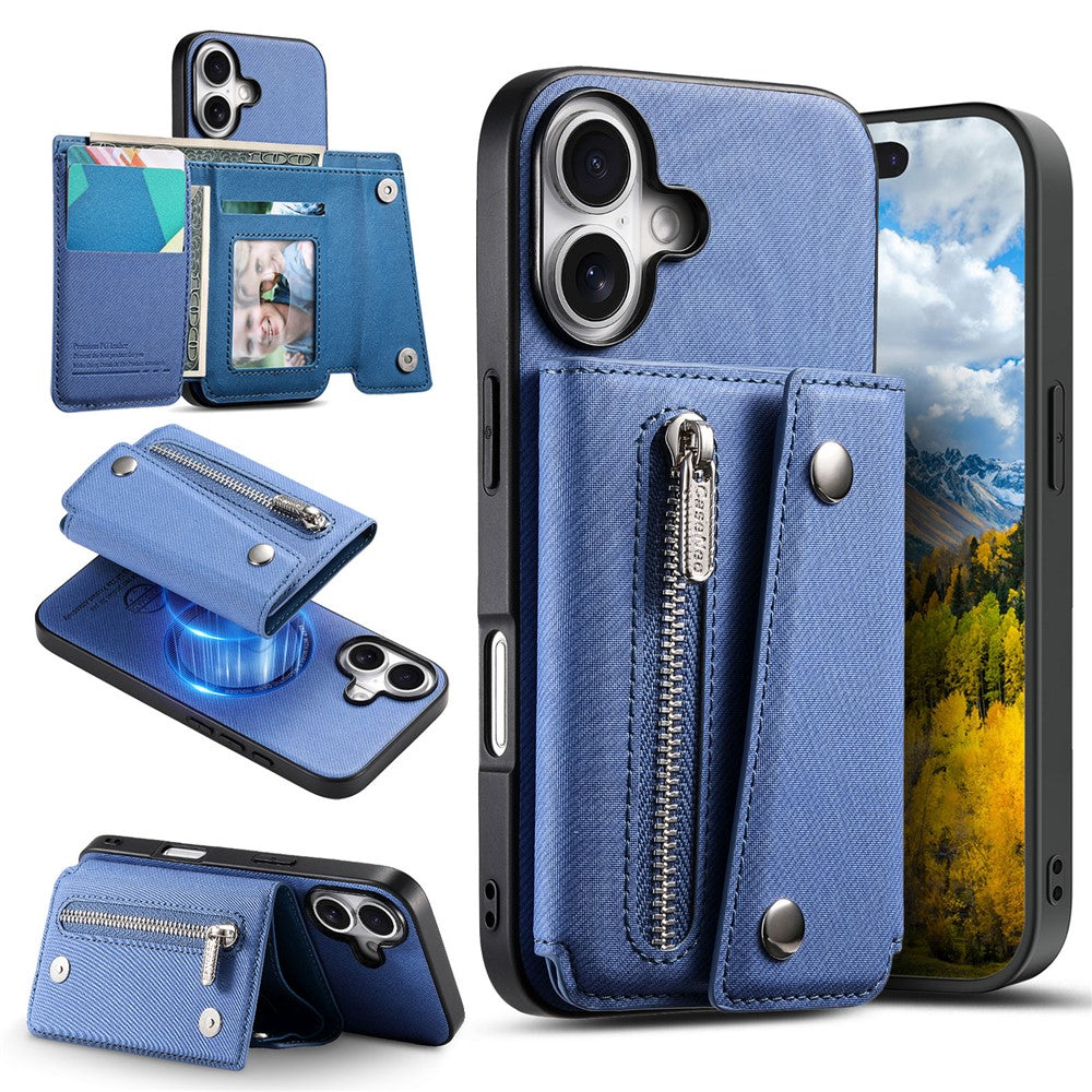For iPhone 17 Magnetic Case Twill Cloth Texture PU Leather Phone Back Cover with Tri-fold Card Holder