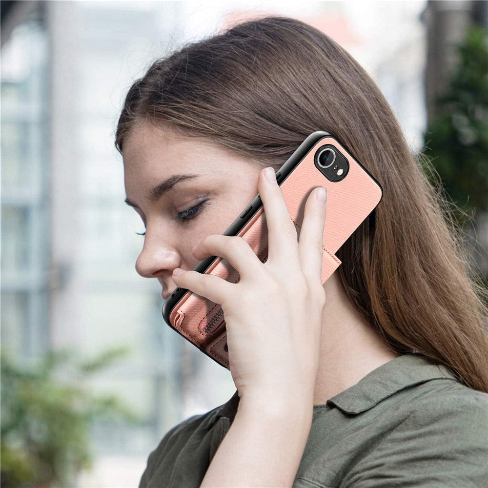 For iPhone 17th / 16th Magnetic Case Twill Cloth Texture PU Leather Phone Back Cover with Tri-fold Card Holder