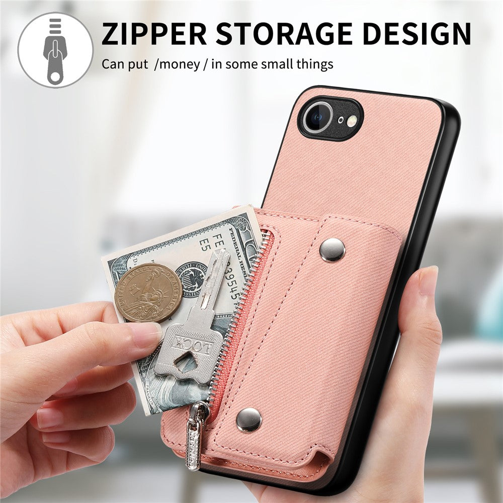 For iPhone 17th / 16th Magnetic Case Twill Cloth Texture PU Leather Phone Back Cover with Tri-fold Card Holder