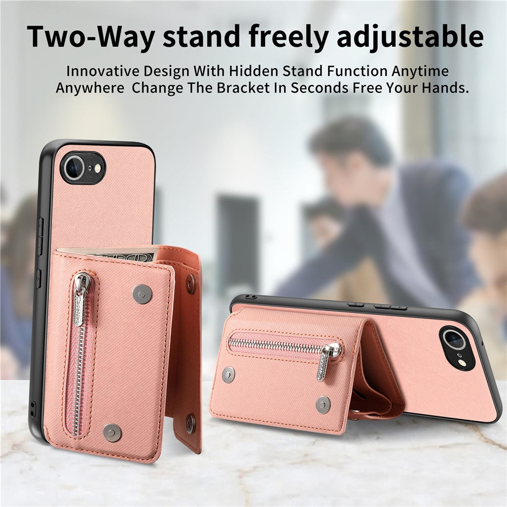 For iPhone 17th / 16th Magnetic Case Twill Cloth Texture PU Leather Phone Back Cover with Tri-fold Card Holder