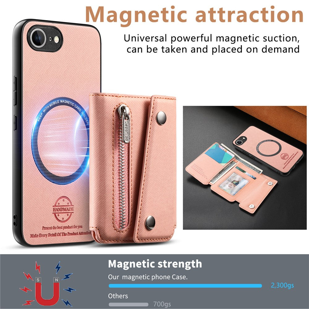 For iPhone 17th / 16th Magnetic Case Twill Cloth Texture PU Leather Phone Back Cover with Tri-fold Card Holder