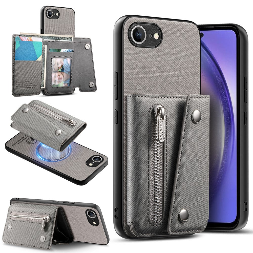 For iPhone 17th / 16th Magnetic Case Twill Cloth Texture PU Leather Phone Back Cover with Tri-fold Card Holder