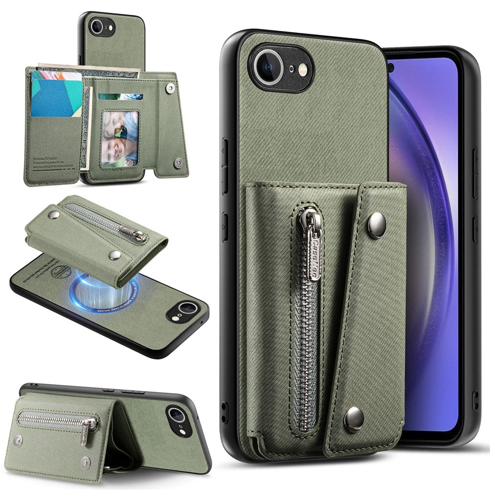 Til iPhone 17e / 16e Magnetisk cover med twillstoftekstur PU-læder telefonbagcover med trefoldet kortholder