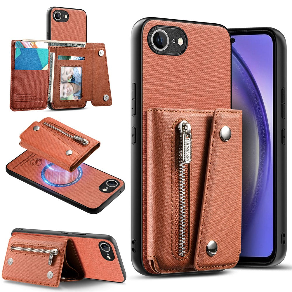 For iPhone 17th / 16th Magnetic Case Twill Cloth Texture PU Leather Phone Back Cover with Tri-fold Card Holder