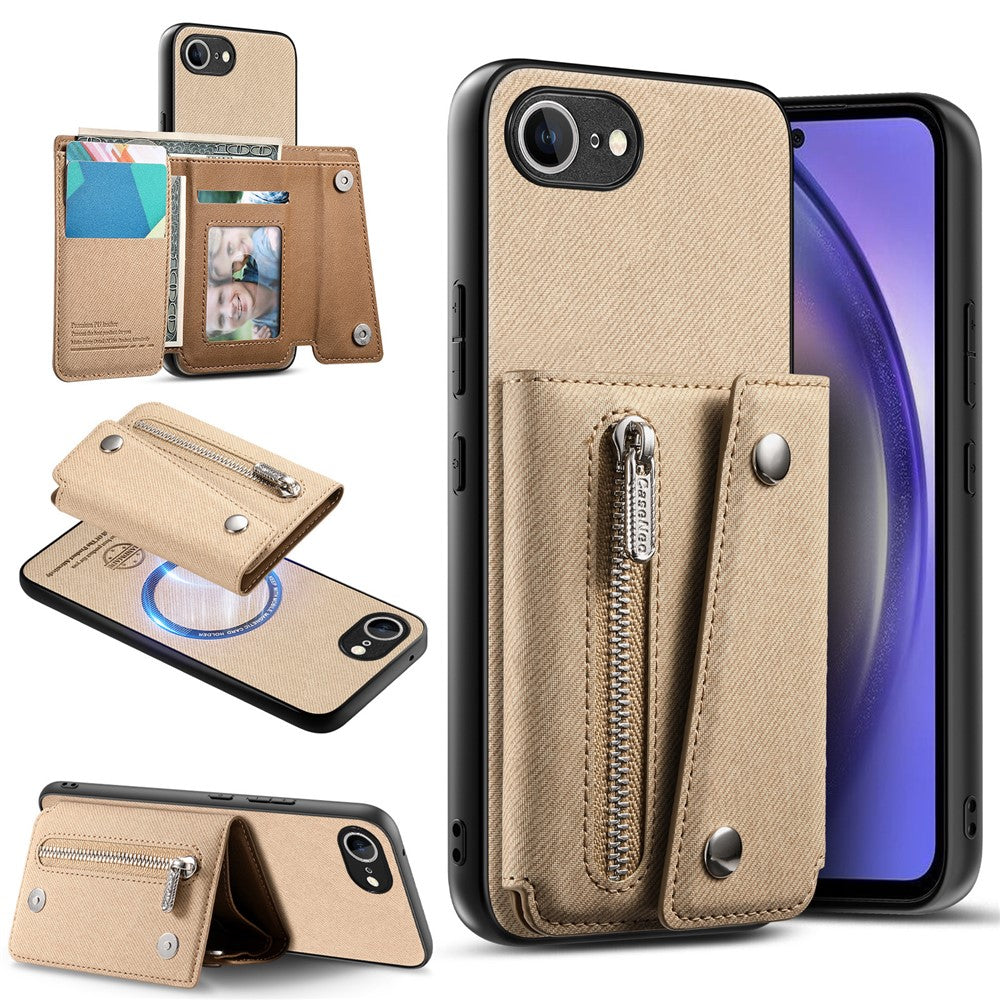 For iPhone 17th / 16th Magnetic Case Twill Cloth Texture PU Leather Phone Back Cover with Tri-fold Card Holder
