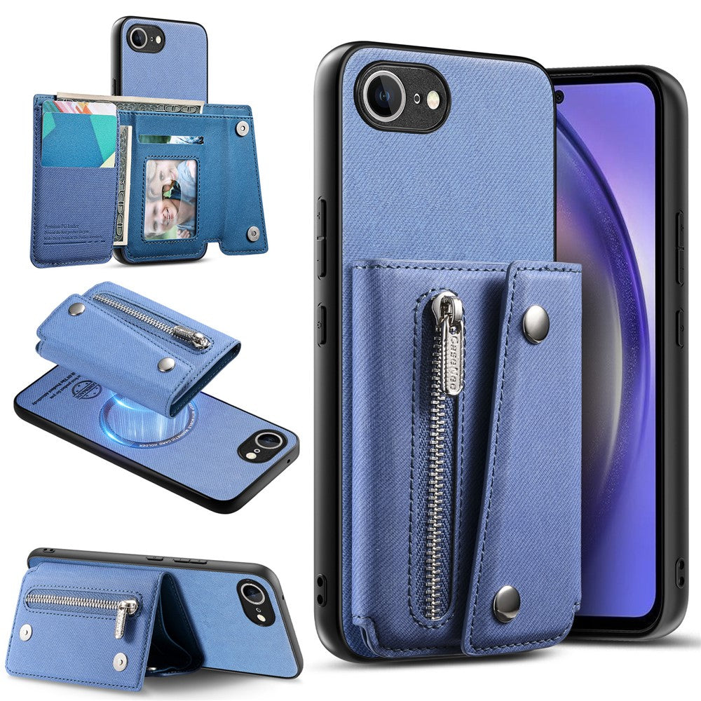 For iPhone 17th / 16th Magnetic Case Twill Cloth Texture PU Leather Phone Back Cover with Tri-fold Card Holder