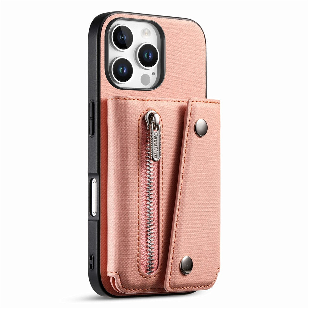 For iPhone 16 Pro Magnetic Case Twill Cloth Texture PU Leather Phone Back Cover with Tri-fold Card Holder