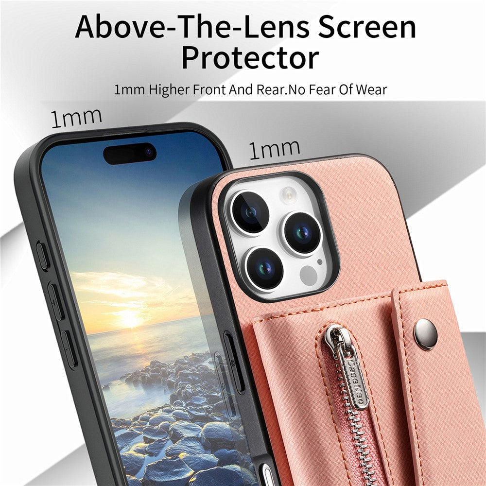 For iPhone 16 Pro Magnetic Case Twill Cloth Texture PU Leather Phone Back Cover with Tri-fold Card Holder