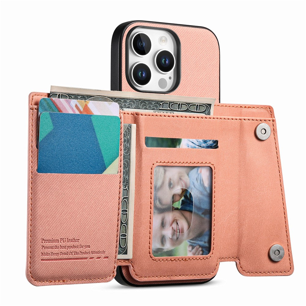 For iPhone 16 Pro Max Magnetic Case Twill Cloth Texture PU Leather Phone Back Cover with Tri-fold Card Holder