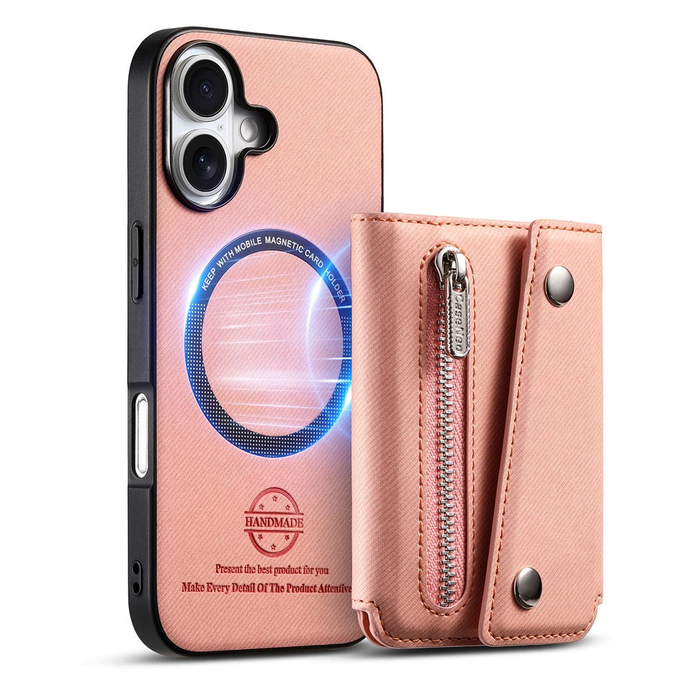 For iPhone 16 Magnetic Case Twill Cloth Texture PU Leather Phone Back Cover with Tri-fold Card Holder