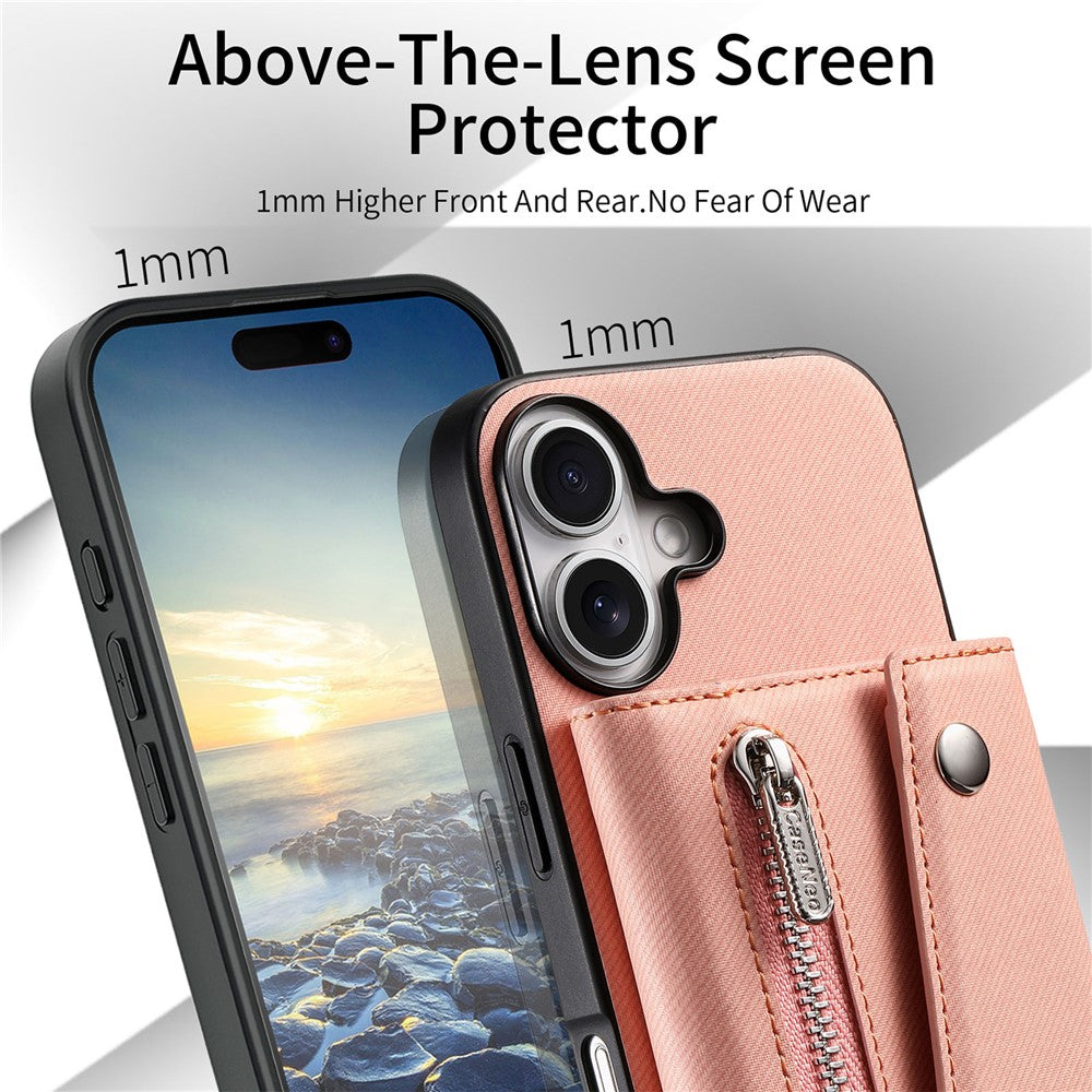 For iPhone 16 Magnetic Case Twill Cloth Texture PU Leather Phone Back Cover with Tri-fold Card Holder
