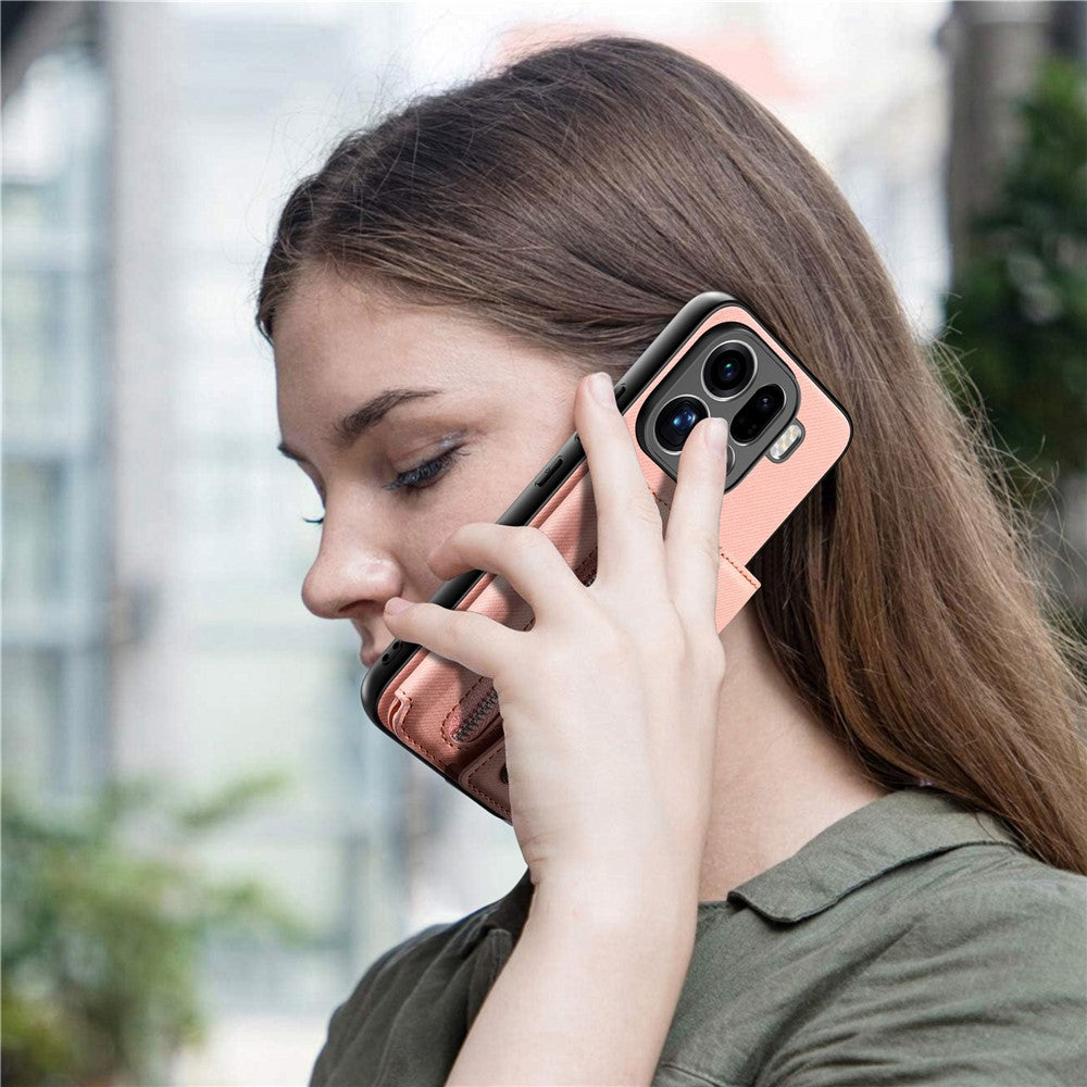 Til Oppo Find X9 Pro 5G Magnetisk Etui Twill Stof Tekstur PU Læder Telefon Bagcover med Trefløjet Kortholder