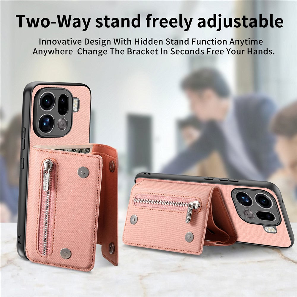 Oppo Find X9 Pro 5G Magnetiskt Skal Twill Tygstruktur PU-läder mobilbaksida med Trippelvik Korthållare