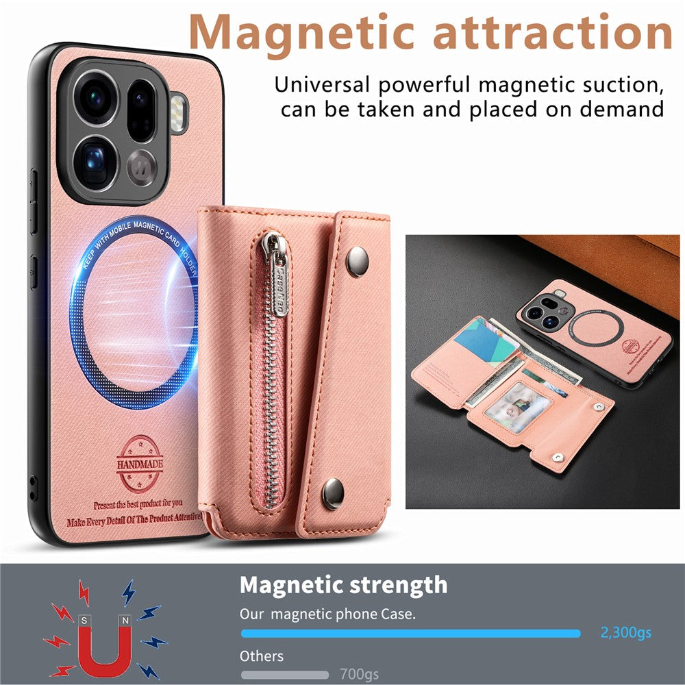 Oppo Find X9 Pro 5G Magnetiskt Skal Twill Tygstruktur PU-läder mobilbaksida med Trippelvik Korthållare