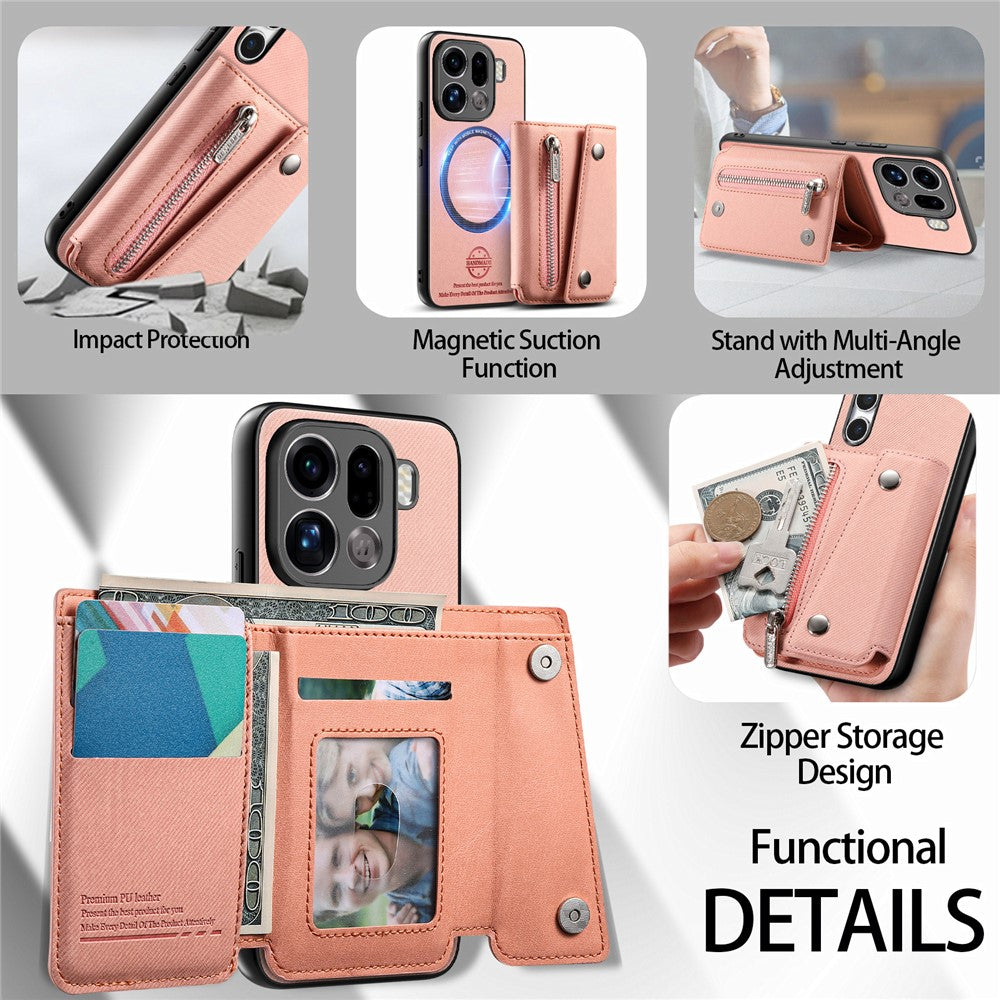 Oppo Find X9 Pro 5G Magnetiskt Skal Twill Tygstruktur PU-läder mobilbaksida med Trippelvik Korthållare