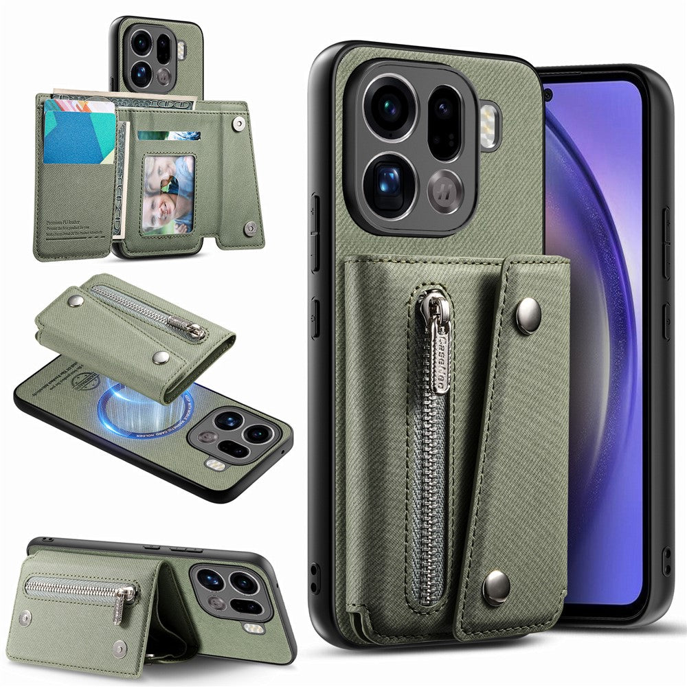 Oppo Find X9 Pro 5G Magnetiskt Skal Twill Tygstruktur PU-läder mobilbaksida med Trippelvik Korthållare