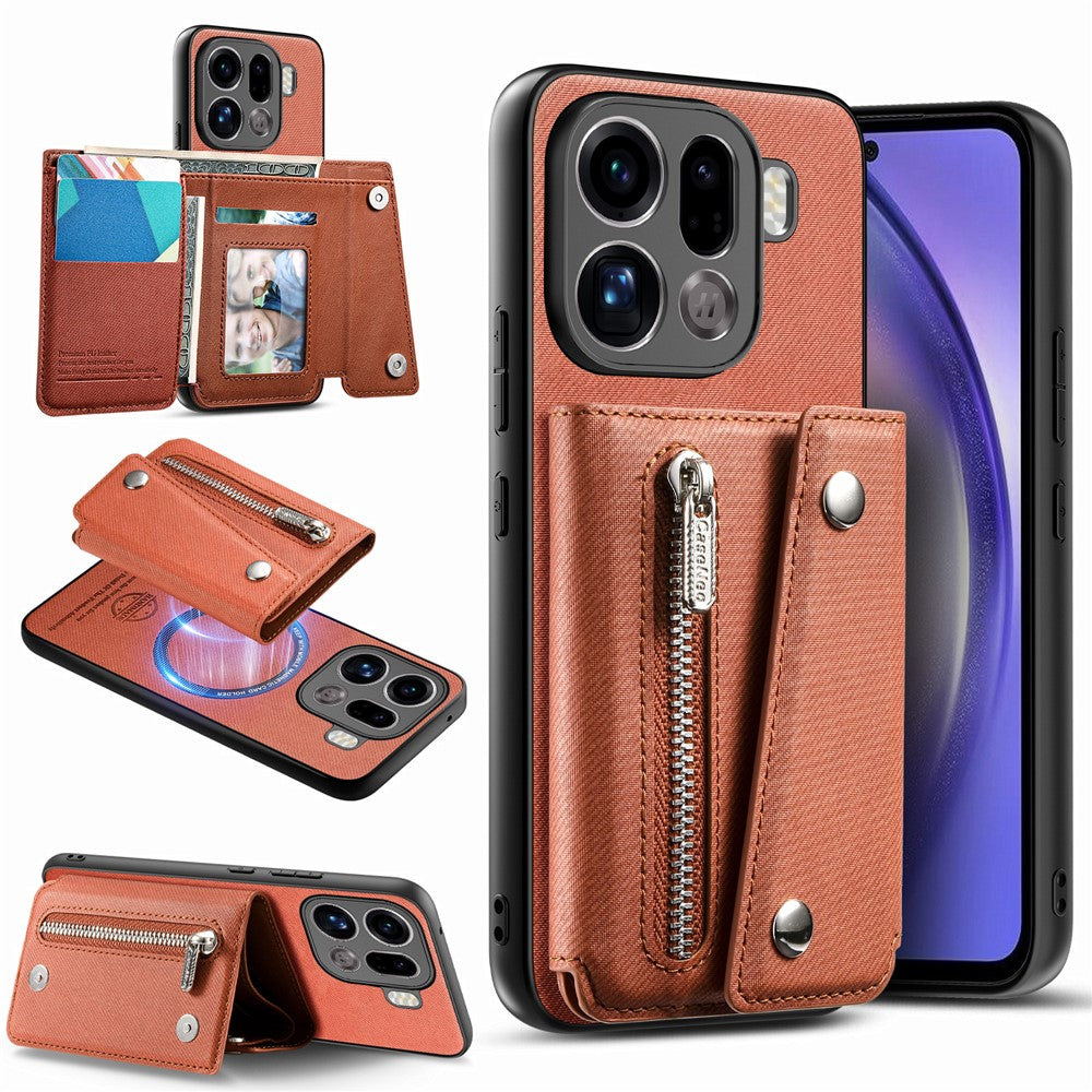 Oppo Find X9 Pro 5G Magnetiskt Skal Twill Tygstruktur PU-läder mobilbaksida med Trippelvik Korthållare