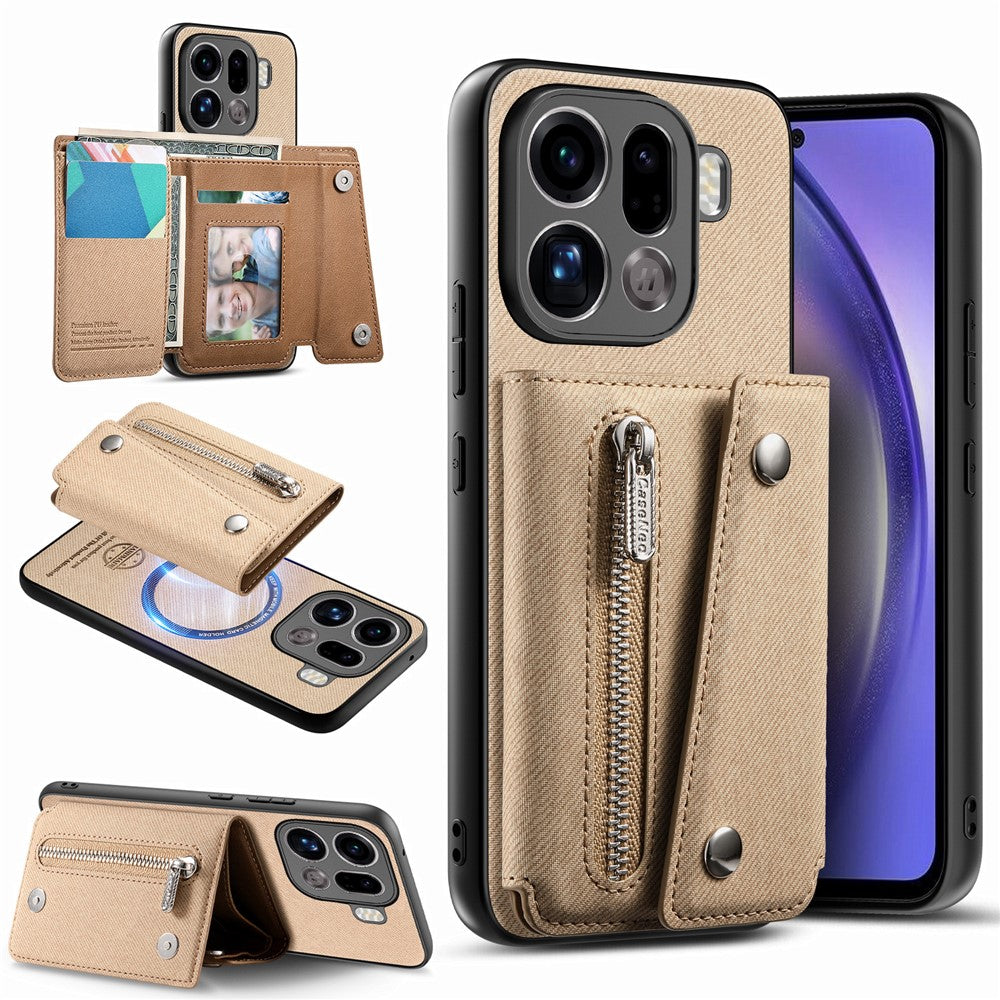 Oppo Find X9 Pro 5G Magnetiskt Skal Twill Tygstruktur PU-läder mobilbaksida med Trippelvik Korthållare