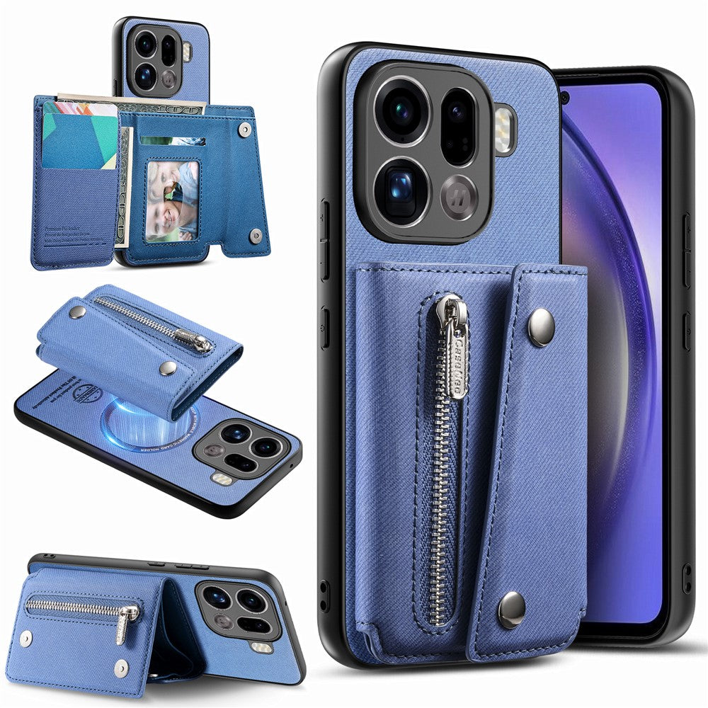 Oppo Find X9 Pro 5G Magnetiskt Skal Twill Tygstruktur PU-läder mobilbaksida med Trippelvik Korthållare