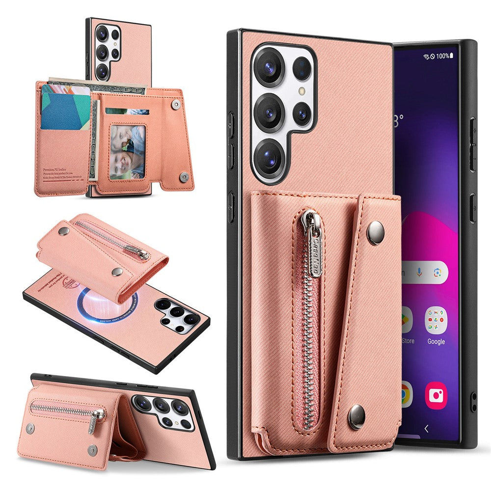 Til Samsung Galaxy S26 Ultra magnetisk cover i twill-stoftekstur PU-læder telefonbagside med trefoldelig kortholder