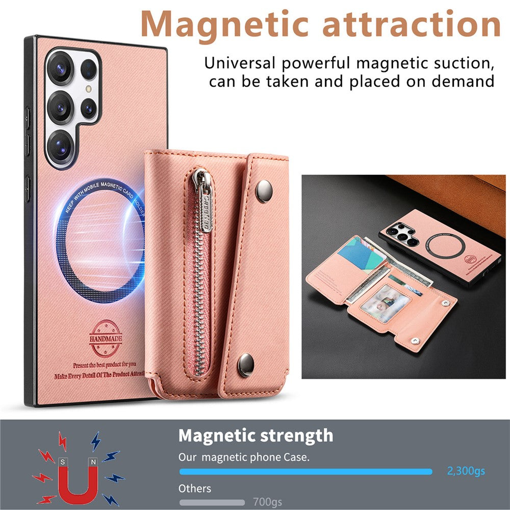 Til Samsung Galaxy S26 Ultra magnetisk cover i twill-stoftekstur PU-læder telefonbagside med trefoldelig kortholder