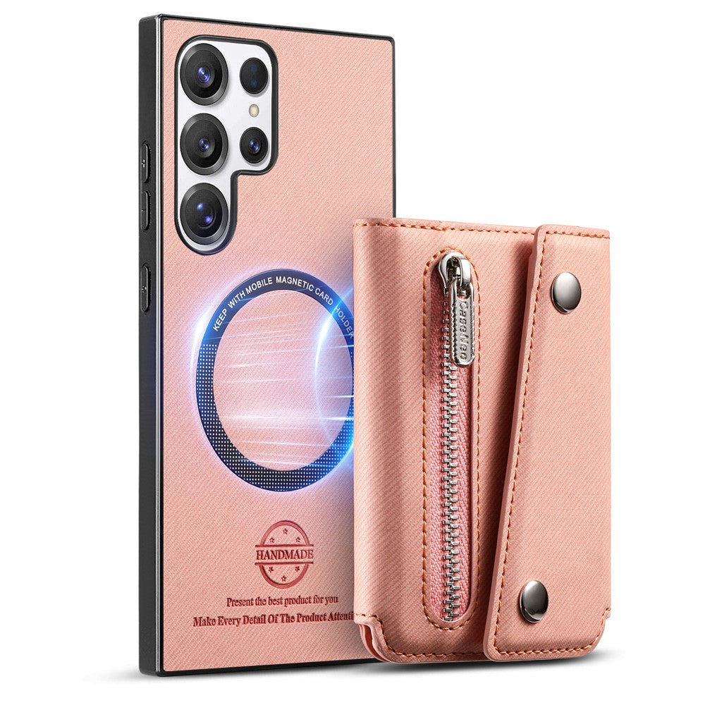 Til Samsung Galaxy S26 Ultra magnetisk cover i twill-stoftekstur PU-læder telefonbagside med trefoldelig kortholder