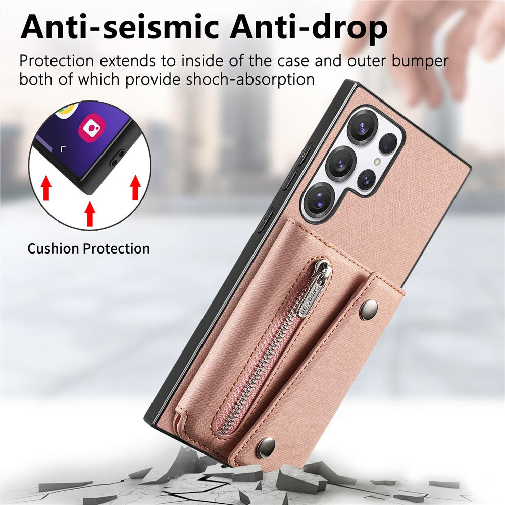 Til Samsung Galaxy S26 Ultra magnetisk cover i twill-stoftekstur PU-læder telefonbagside med trefoldelig kortholder