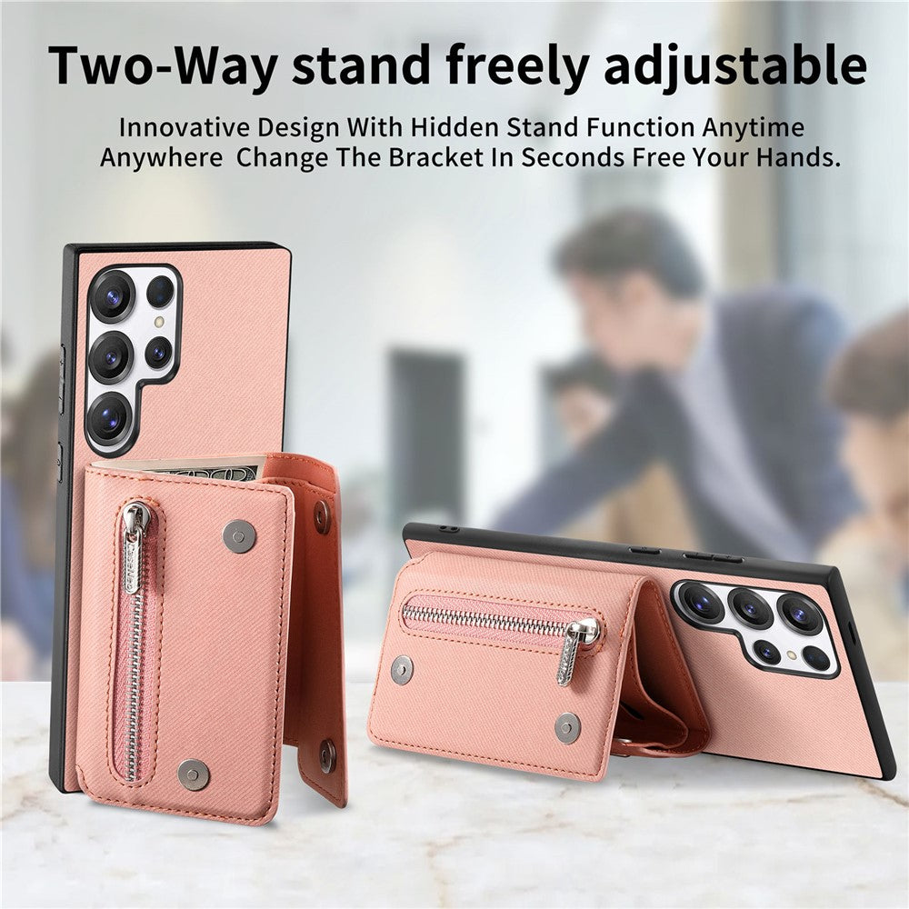 Til Samsung Galaxy S26 Ultra magnetisk cover i twill-stoftekstur PU-læder telefonbagside med trefoldelig kortholder