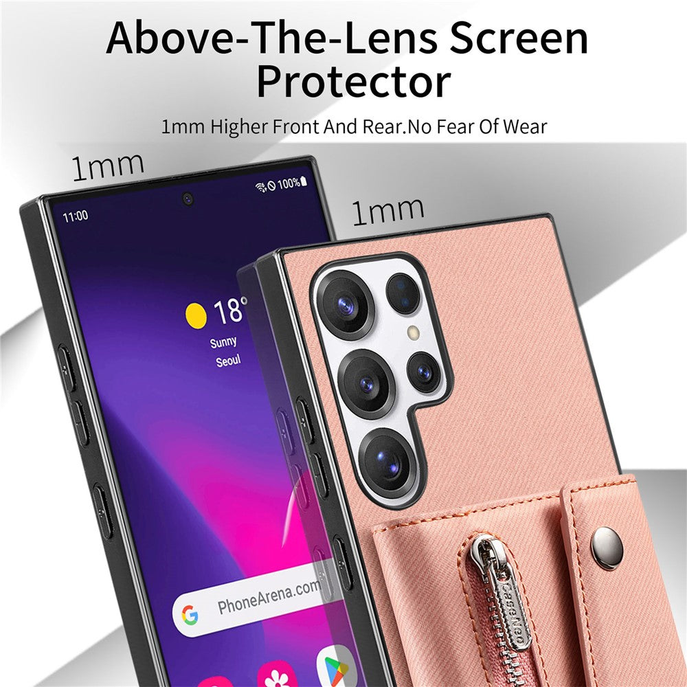 Til Samsung Galaxy S26 Ultra magnetisk cover i twill-stoftekstur PU-læder telefonbagside med trefoldelig kortholder