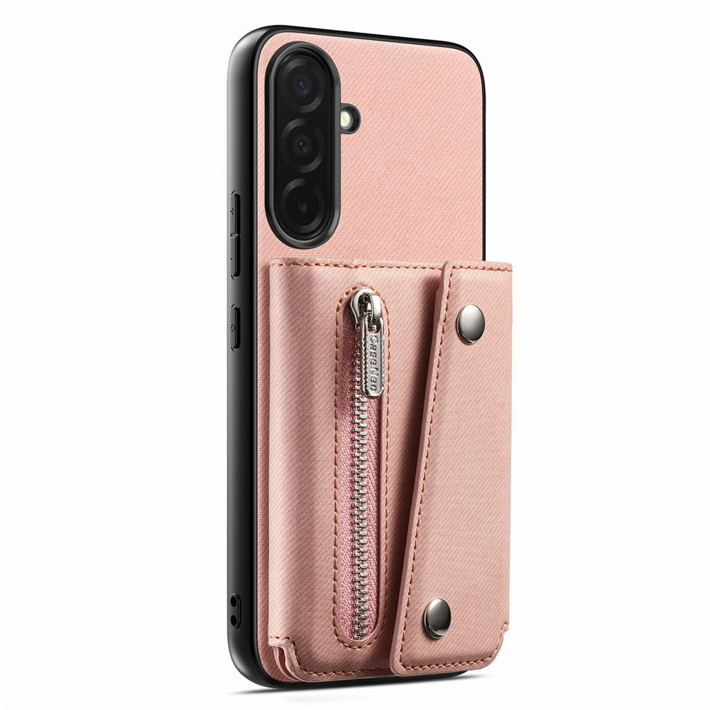 For Samsung Galaxy A26 5G Magnetic Case Twill Cloth Texture PU Leather Phone Back Cover with Tri-fold Card Holder