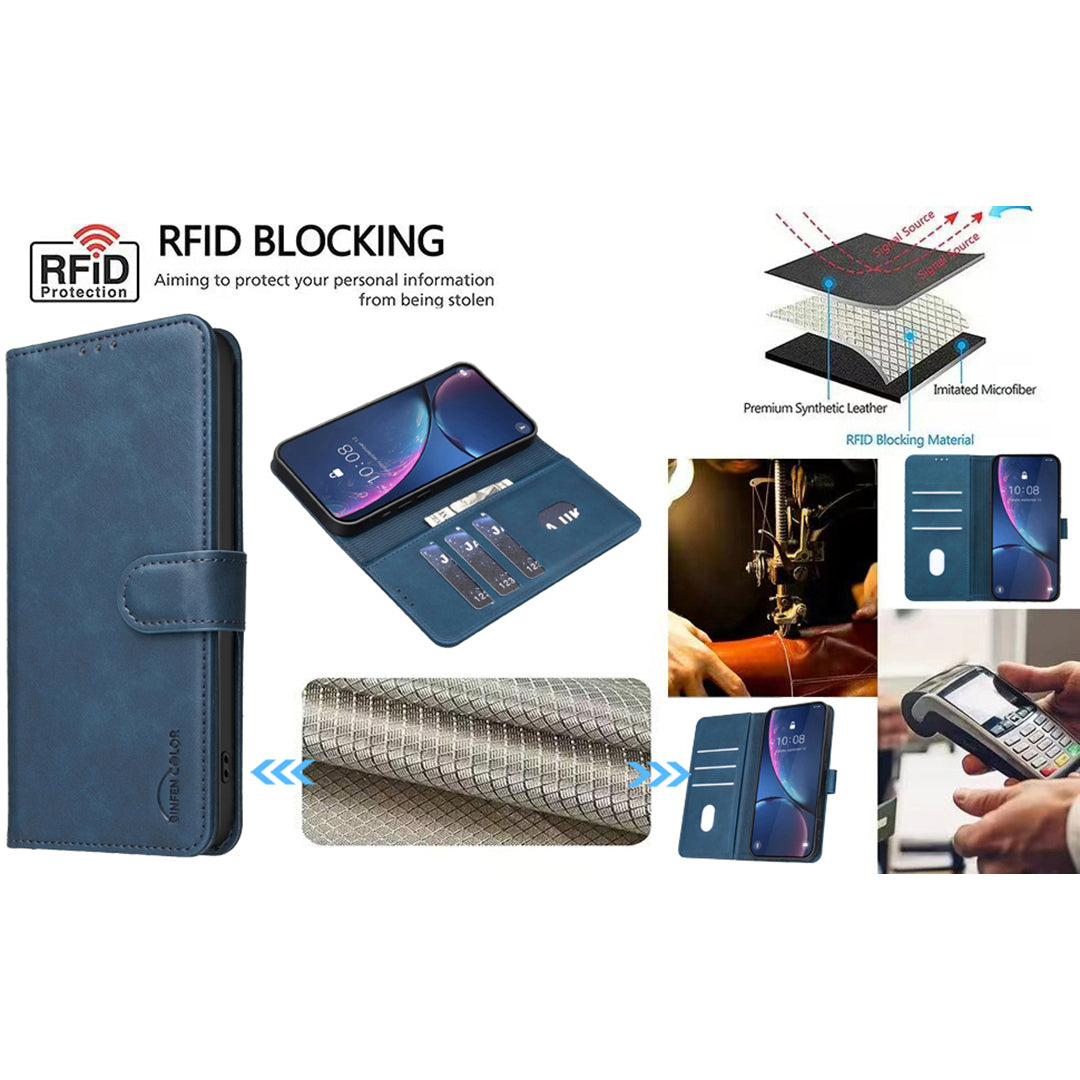 BINFEN COLOR for Honor X7e 4G / Honor X6e 4G BF37 Case RFID Blocking Wallet Stand Leather Phone Cover